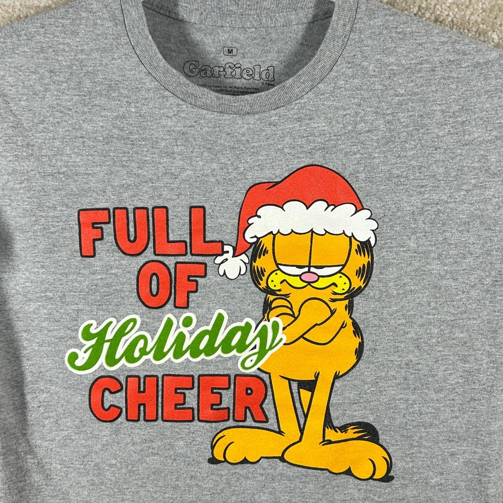 Ripple Junction Garfield Mens Y2K Holiday Cheer Graphic T-Shirt Gray Medium